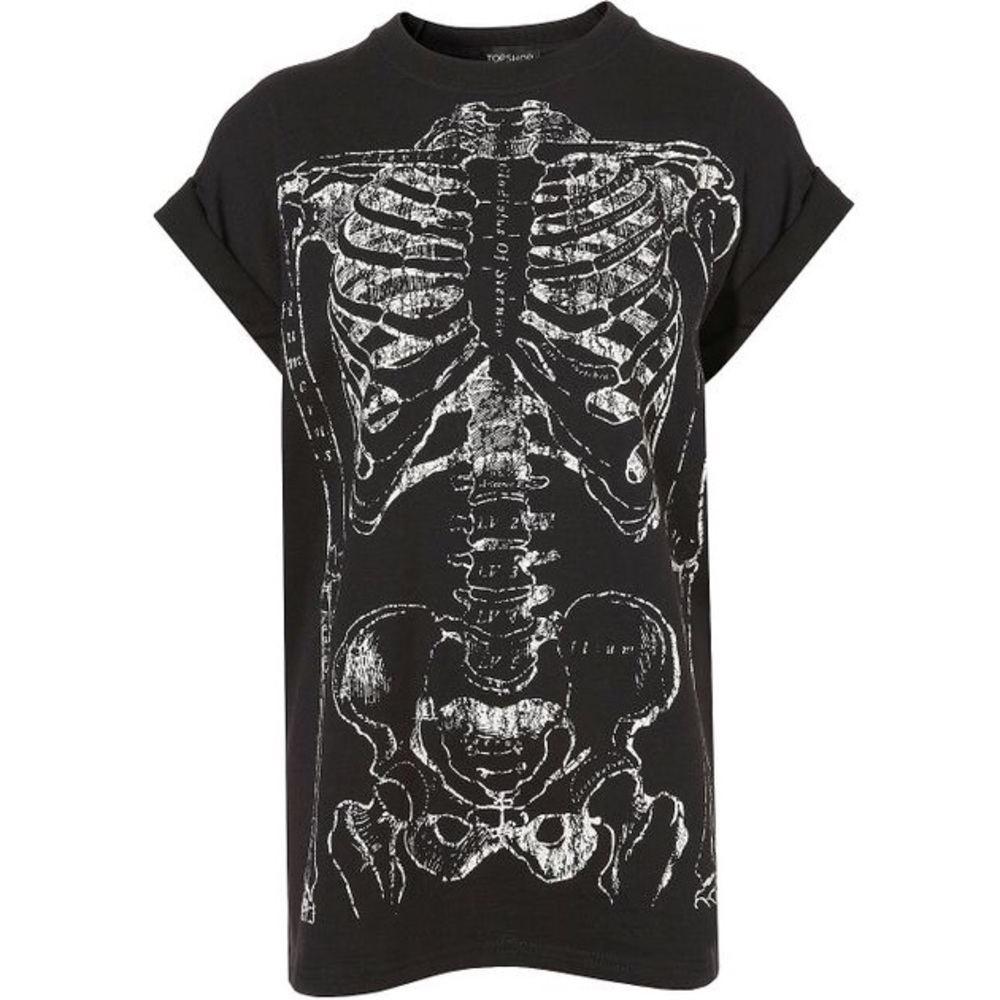 Topshop Rolled Cuff Skeleton Tee